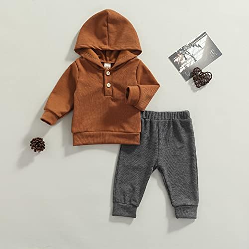 Bebek Erkek Pantolon Kıyafetler Uzun Kollu Düz Renk Kapüşonlu Sweatshirt Tops ve Uzun Pantolon Giyim Seti