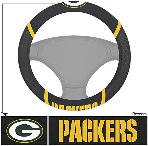 FANMATS-21528 NFL Green Bay Packers İşlemeli Direksiyon Kapağı, Siyah, Evrensel 15 Çap