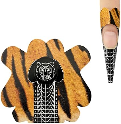 100 pcs Pro Badem Stiletto İpuçları Tırnak Formu Leopar Kaplan Zürafa Desen Sağlam Formları için C Eğrisi Akrilik UV Jel Çivi
