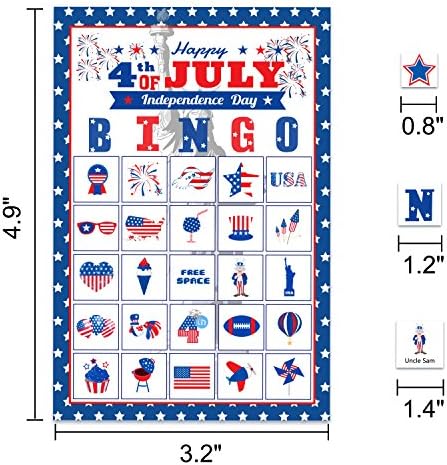 32 Oyuncu Dördüncü / 4 Temmuz Bingo Oyun Kartları-Çocuklar için Yurtsever Parti Malzemeleri