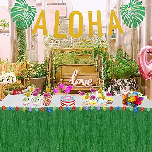 QICI 85 Pcs Tropikal Parti Dekorasyon,Hawaii masa Etek, Palmiye Yaprakları, Hawaii Çiçekler, Renkli Şemsiye ve 3D Meyve Payet