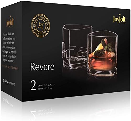 JoyJolt Revere İçme Bardakları, Eski Moda Bardaklar 13 Ons, Bourbon ve Likör için Ultra Şeffaf Viski Bardağı 2 Cam Eşya Seti