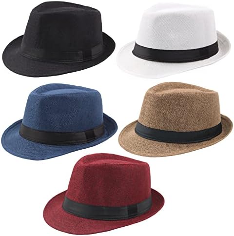 Ultrafun 5 paket kısa ağız Fedora klasik yaz plaj güneş şapka Panama kap erkekler kadınlar için