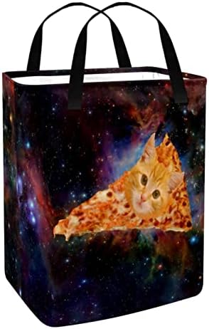 DJROW Sepet Kedi Yıldız Gökyüzü Pizza Tall Katlanabilir Çamaşır Bin Kolları ile Katlanabilir Giysi ve Oyuncak Saklama Sepetleri