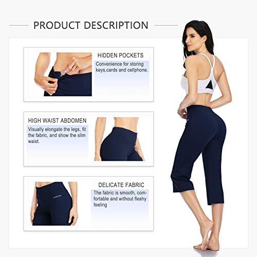 HISKYWIN Iç Cep Yoga Pantolon 4 Yönlü Streç Karın Kontrol Egzersiz Koşu Pantolon, uzun Kaçak Flare Pantolon