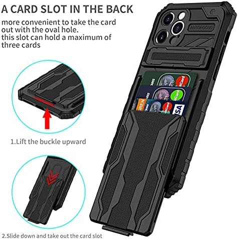 SHUNDA iPhone için kılıf 12, Ultra İnce TPU Softshell + PC Sert Kabuk Kickstand Kılıf Kart Yuvası ile-Siyah
