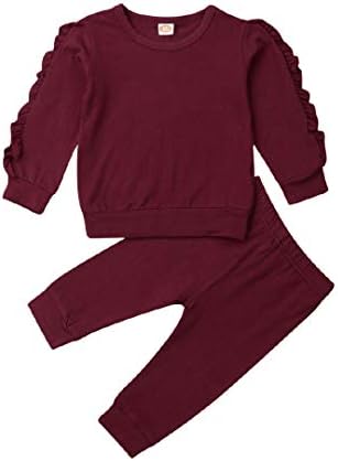Bebek Kız Sonbahar Giysileri, Toddler Kız Uzun Kollu Fırfır Eşofman Pantolon 2 Adet Kıyafetler Set Tops