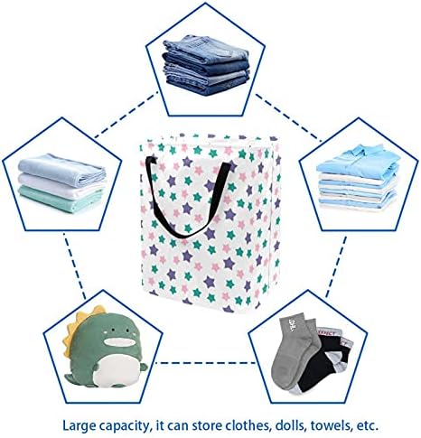 Mor Yeşil Pembe Yıldız 60L Bağlantısız Çamaşır Sepeti Katlanabilir Büyük giysi sepeti çamaşır torbaları için Kolları ile Giysi