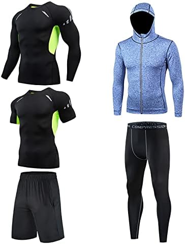 5 Adet egzersiz Kıyafetleri Kıyafet Kapüşonlu Ceket + Uzun Kısa Kollu Üstleri + Şort + Pantolon erkek Açık Koşu Spor Giyim
