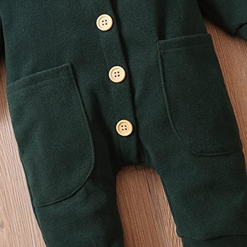 Yenidoğan Bebek Erkek Bebek Kapşonlu Düğme Romper Bodysuit Tek Parça Tulum ile Cep Güz Kış Giysileri