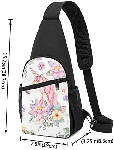 Çiçek ve tek boynuzlu at baskılı Sling omuz çantası göğüs sırt çantası Unisex seyahat Crossbody çanta