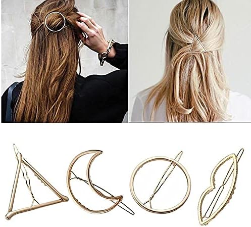 4 ADET Altın Minimalist Geometrik saç tokası Pin Yaratıcı Üçgen Ay Daire Dudaklar Saç Tokası Kadın saç Aksesuarları Aksesuarları