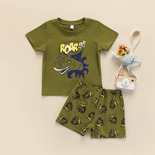 Toddler Erkek Bebek Yaz Giysileri Bebek Erkek Düğme Kısa Kollu T-shirt + Dinozor Kısa Yenidoğan Erkek Giysileri Set