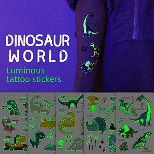 Aydınlık Dinozor Geçici Dövmeler Çocuklar için, Karikatür Dinozor Dövmeler Sticker Erkek ve Kız Doğum Günü Partisi Süslemeleri