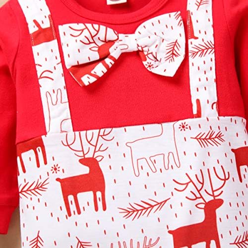 Noel Erkek Bebek Kıyafeti Uzun Kollu Tulum ve Şapka ile papyon Ren Geyiği Baskı Romper Giyim Seti