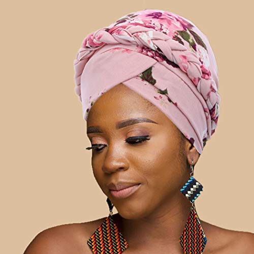 Woeoe Afrika Türban Başkanı Wrap Pembe Desen başörtüsü Yumuşak Çiçek Baskı golf sopası kılıfı Kap Şapkalar Kadınlar ve Kızlar