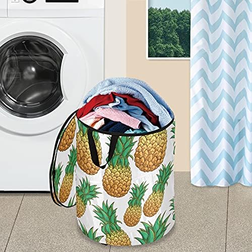 Renkli Ananas Pop Up Çamaşır Sepeti Kapaklı Katlanabilir Depolama Sepeti Katlanabilir çamaşır torbası Kamp Otel Yurdu için