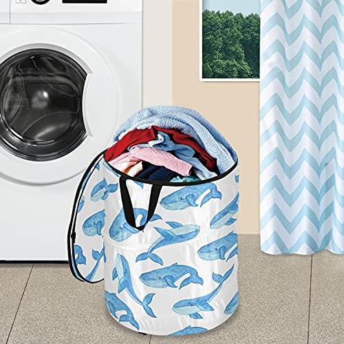 Mavi Balina Pop Up Çamaşır Sepeti Kapaklı Katlanabilir Depolama Sepeti Katlanabilir çamaşır torbası Kamp Ev Organizasyonu için