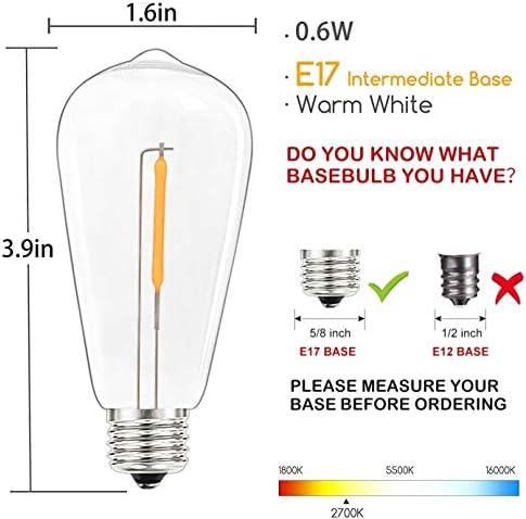 10 Paket LED Edison Ampulleri, 0.6 Watt Kırılmaz Kısılabilir Yedek Ampuller ST40 Açık Veranda dize ışıkları için Şeffaf Plastik