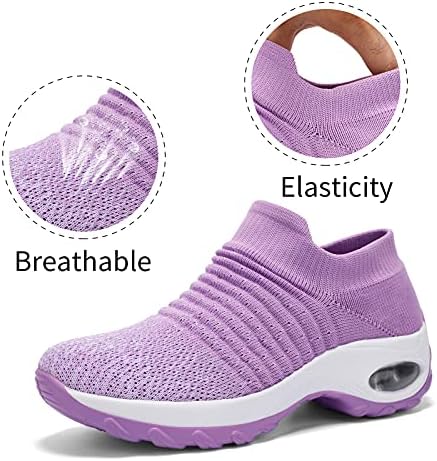STQ Nefes Örgü yürüyüş ayakkabıları Kadın moda Sneakers Konfor Kama Platformu Loafer'lar Üzerinde Kayma
