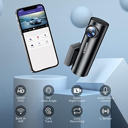 AZDOME Dash Cam for Cars, Dahili WiFi ve Ses Kontrolü Araç içi Kamera, 1080P Mini ön panel kamerası Kaydedici Sony Sensörlü,