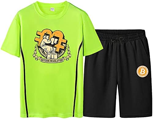 Erkek Rahat Kıyafet Şort Setleri Yaz Eşofman Kısa Kollu Gömlek ve Şort Komik 2 Parça spor takım elbise Yeşil-XL