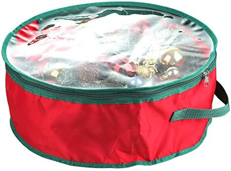 Timpfee Noel Çelenk saklama çantası, noel Çelenk saklama çantası ile Temizle Pencere ve Çift Fermuar için Tatil Depolama, kırmızı