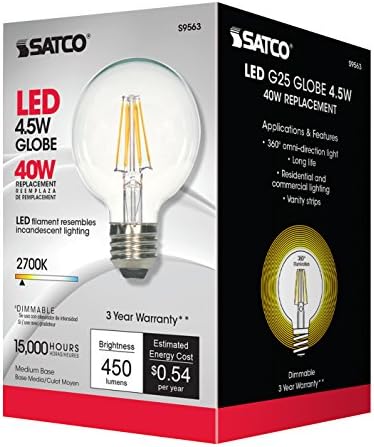Satco S9563 G25 LED Şeffaf Orta Taban Ampul, 4.5 W