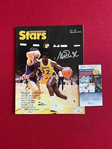 Magic Johnson, İmzalı(JSA) Yıldızlar Dergisi (Kıt/Vintage) Lakers-İmzalı NBA Dergileri