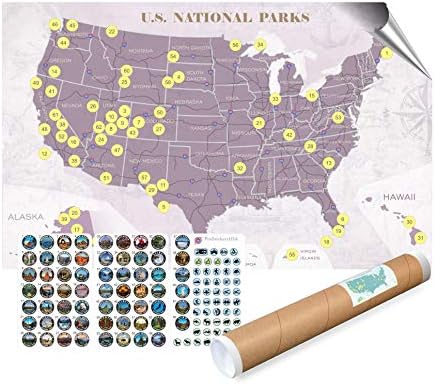 ProStickersUSA Collection 63 Çıkartmaları, Tüm ABD Milli Parklarını ve ABD Milli Parklarının Büyük Boyutlu Haritasını Belirler.hediye