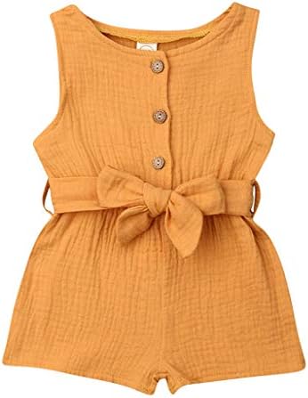 Unisex bebek düğme Romper tulum tulum katı pamuk keten Bodysuit yürümeye başlayan kız Vintage kıyafet