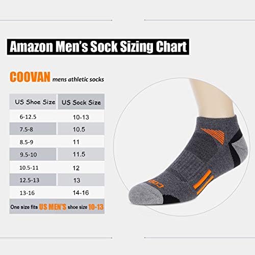 COOVAN Erkek Ayak Bileği Atletik Çorap Düşük Kesim Yastıklı Nefes Koşu spor çorapları 6 Paket
