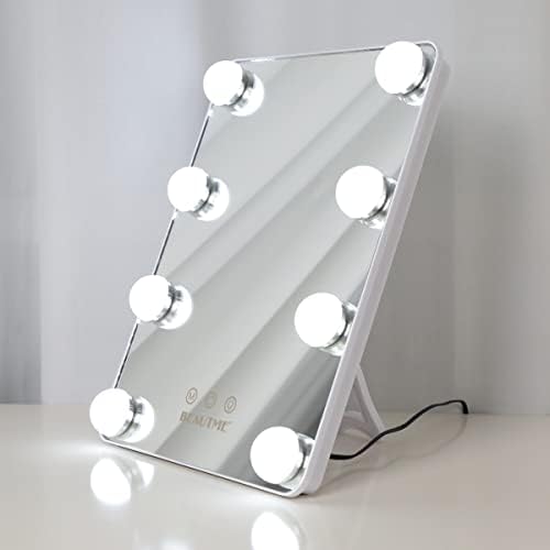 Işıklı Makyaj Aynası, 8 Kısılabilir Ampullü 3 Renkli Aydınlatma Modu Ayna, Dokunmatik Ekran Karartma (S-Beyaz)