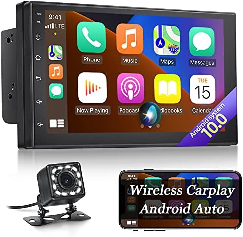 Android Çift Din Araba Stereo Kablosuz Apple Carplay ile Uyumlu ve Android Oto 7 inç Kapasitif Dokunmatik Ekran GPS Bluetooth