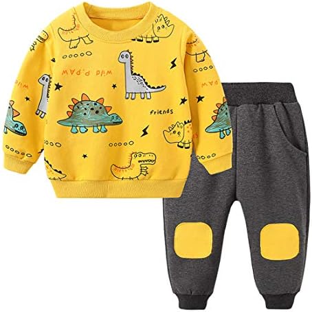 Toddler Erkek Bebek Giyim Setleri Küçük Dinozor Baskılı Uzun Kollu Üstler ve Pantolonlar Çocuklar 2 adet Kıyafetler