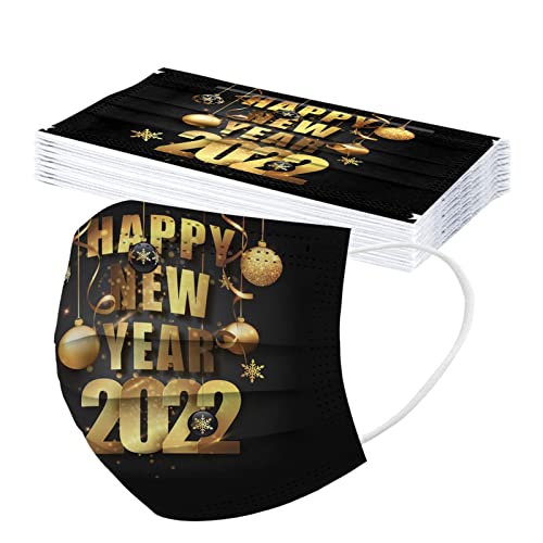 50 ADET Mutlu-Yeni Yıl 2022 Yetişkinler için Tek Kullanımlık Yüz Maskeleri Üç Katmanlı Toz Geçirmez Kulak Döngü Nefes Yüz Kapak