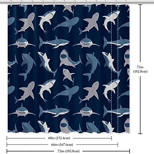 Lilibeely Su Geçirmez Yıkanabilir Polyester Kumaş Dekor Set 12 Hooks Yüzükler Duş Perdeleri Konuk Banyo için Mavi Okyanus Köpekbalığı