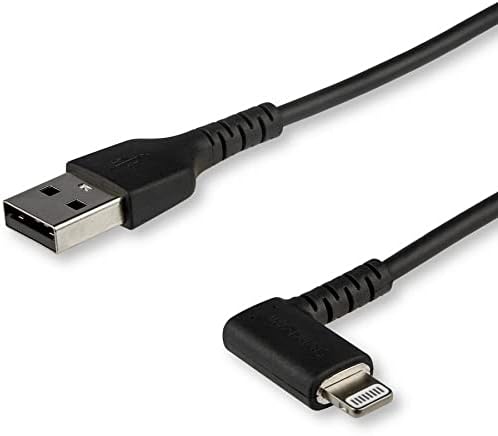 StarTech.com 3ft (1m) Dayanıklı USB A'dan Yıldırım Kablosuna-Siyah 90 Dik Açılı Ağır Hizmet Tipi Sağlam Aramid Fiber USB Tip