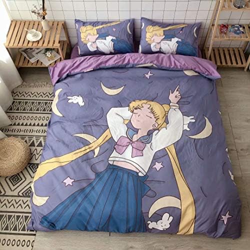 BLUU Karikatür Çocuklar Nevresim yatak seti Kızlar için 3 Peices Yumuşak Anime Yatak Levha Seti Yastık Kılıfı ile Tam