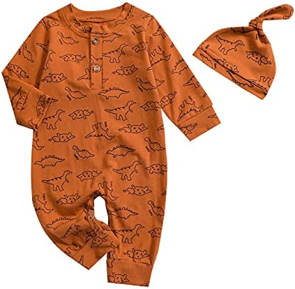 Imcute Yenidoğan Erkek Bebek Kız Dinozor Kıyafet Uzun Kollu Düğme Kapatma Güz Kış Romper Tulum Unisex Toddler ıçin