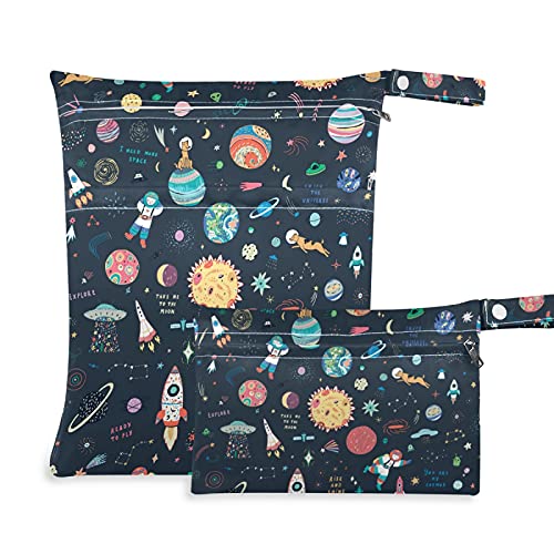 xigua Uzay Cosmos ıslak kuru çanta 2 paket su geçirmez Asılı bez bebek bezi organizatör çantası için İki fermuarlı cebi ile