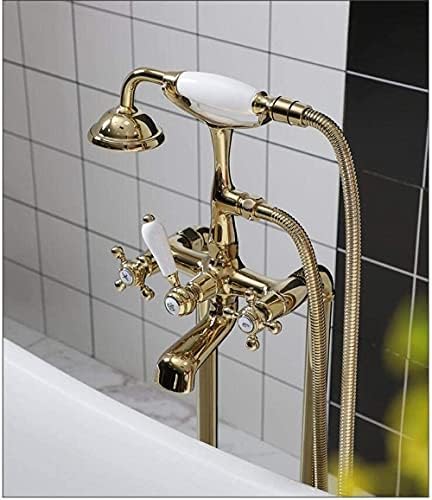 HLL Musluklar, Altın Banyo Zemin Musluk ile Musluk Klasik Kolu Mikser Pirinç El Duş ile 360 Dönen Meme-Krom