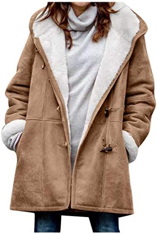 Kadınlar ıçin ceketler Kış Bulanık Polar Astarlı Peluş Kapüşonlu Ceketler Casual Uzun Kollu Cepler Sıcak Kalın Hırka Mont