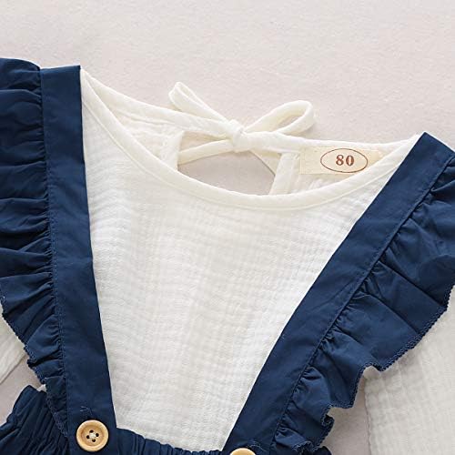 Toddler Bebek Kız Keten Askı Etek Set Uzun Kollu Gömlek Ruffled Elbise Giysi