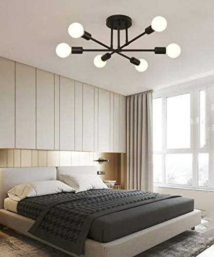 Michideco Modern Tavan Lambası,Yatak Odası, Yemek Odası,Mutfak veya Ofis için 6 ışıklı Sputnik Avize,Siyah