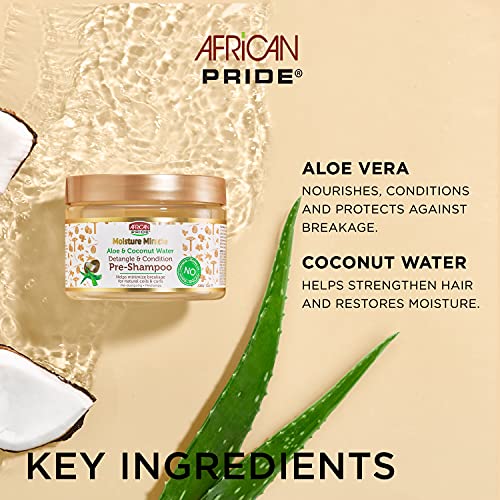 African Pride Nem Mucizesi Aloe ve Hindistan Cevizi Suyu Ön Şampuanı (3 Paket) - Doğal Bobinler ve Bukleler, Detangles ve Koşullar