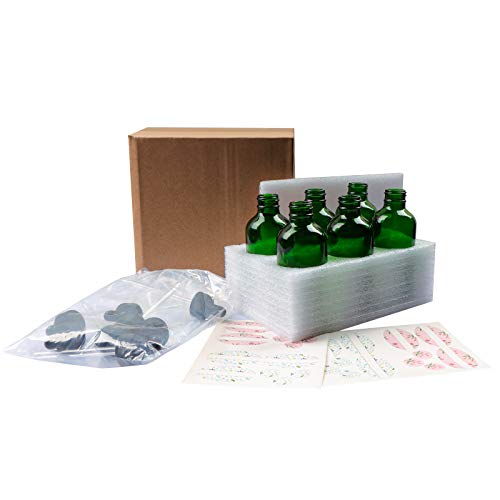 Comrzor 6 Paket 4oz Yeşil Cam Şişeler, Uçucu Yağlar, Parfümler ve Laboratuar Kimyasalları için Cam Damlalıklı (Fırça, Huniler,