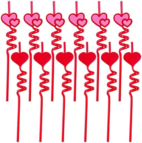 12 adet Sevgililer Kullanımlık Payet sevgililer Günü Plastik Payet Uzun Kırmızı İçme Payet Kalp sevgililer Günü Partisi Payet