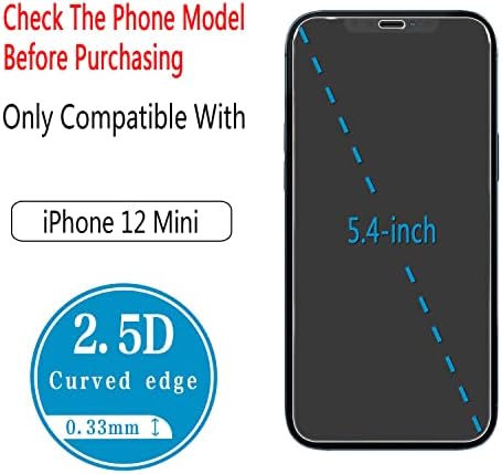 (2 Paket) iPhone 12 Mini için Uyumlu HPTech Ekran Koruyucu, 5.4 inç, Temperli Cam, 9H Sertlik, Kasa Dostu