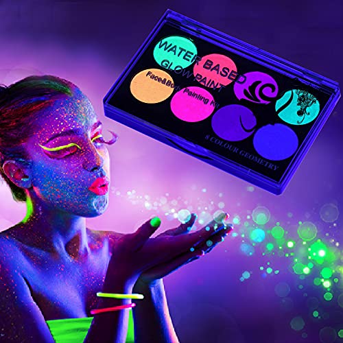 Wismee UV Yüz vücut boya Su Aktif Glow siyah ışık boya Neon gece Floresan boya için Kostüm, cadılar bayramı partileri ile 10